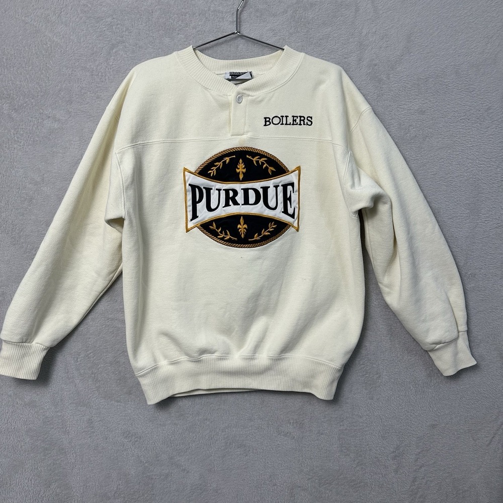 Vintage Purdue Boilers College Henley Crewneck Sweatshirt Men's Large 90's READ